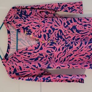 Lilly Pulitzer Pink/Blue Small Coral 🪸 Print 3/4 Sleeve Dress